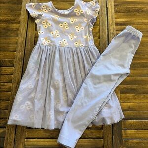 Hanna Andersson Light Purple Floral Tulle Dress with Leggings Size 5 110 cm